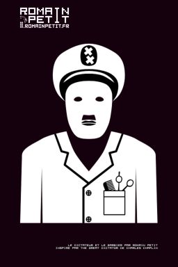 Poster N&B Le dictateur et le barbier par Romain Petit